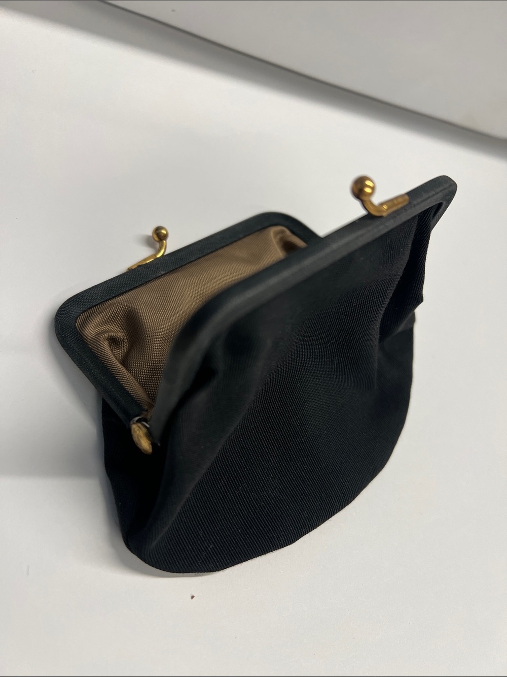Vintage Black Satin Small Kisslock Wallet Coin Purse